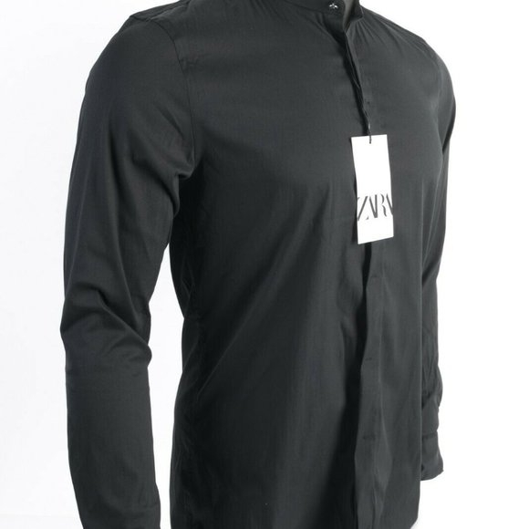 Zara Mens Slim Fit Shirt S Black Button Up - Picture 5 of 7